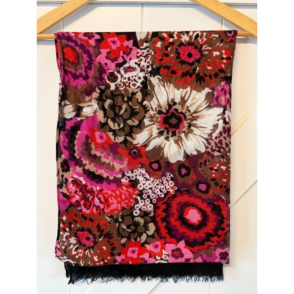 Vera Bradley Rosewood Soft Fringe Scarf Wrap Floral Pink Brown Boho Shawl